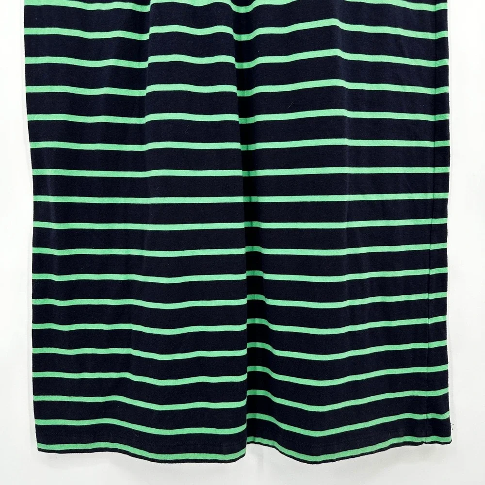 Talbots Petites Navy Green Striped Maxi Dress MP Empire Waist Sleeveless Cotton